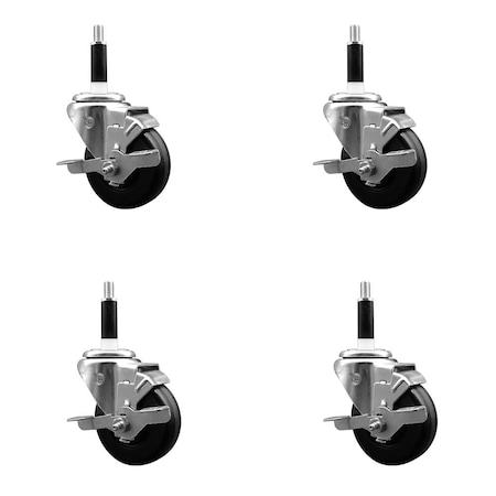Service Caster 3-1/2'' Phenolic Swivel 7/8'' Expanding Stem Caster Set with Brake, 4PK SCC-EX20S3514-PHR-TLB-78-4